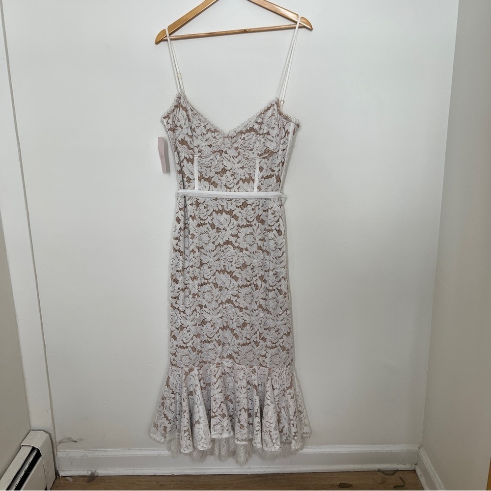 V. Chapman Naomi Like new lace nude overlay boned ruffle hem Midi Dress NWT - Picture 4 of 11